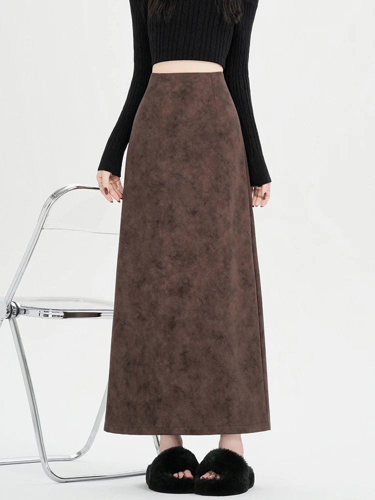 

Бархатная полуюбка из оленьей кожи в стиле ретро для женщин на осень и зиму 2023 года, новая юбка А-силуэта с запахом на бедрах и высокой талией с разрезом сзади