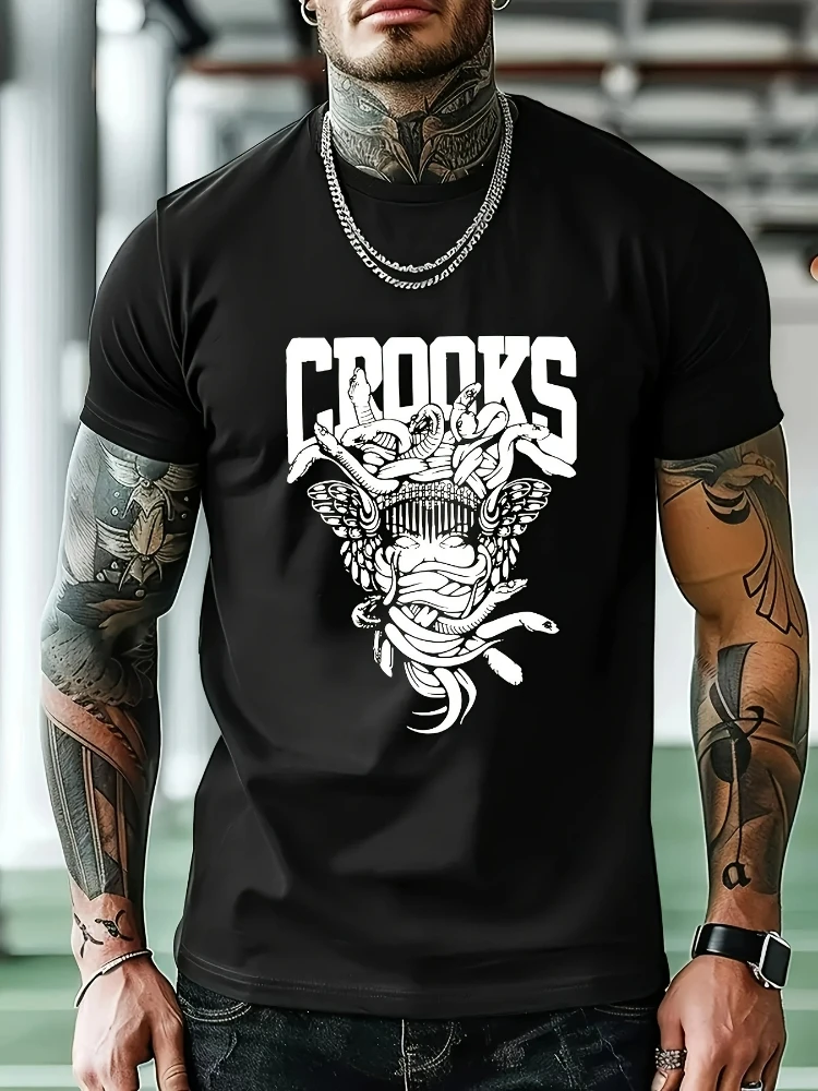

Crooks & Wings pattern design-100% cotton summer short sleeve casual O-neck printed men's T-shirt.