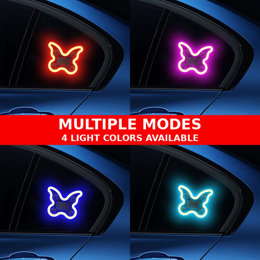 Automobile solar powered wireless LED butterfly triangular window neon glow atmosphere vehicle interior decoration lights