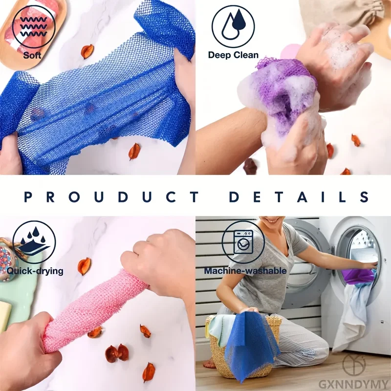Long Nylon Scrub Towel Exfoliating Mesh African Net Bath Sponge Washcloth for Back Shower Skin Care Towel Exfoliating Body Scrub view 4