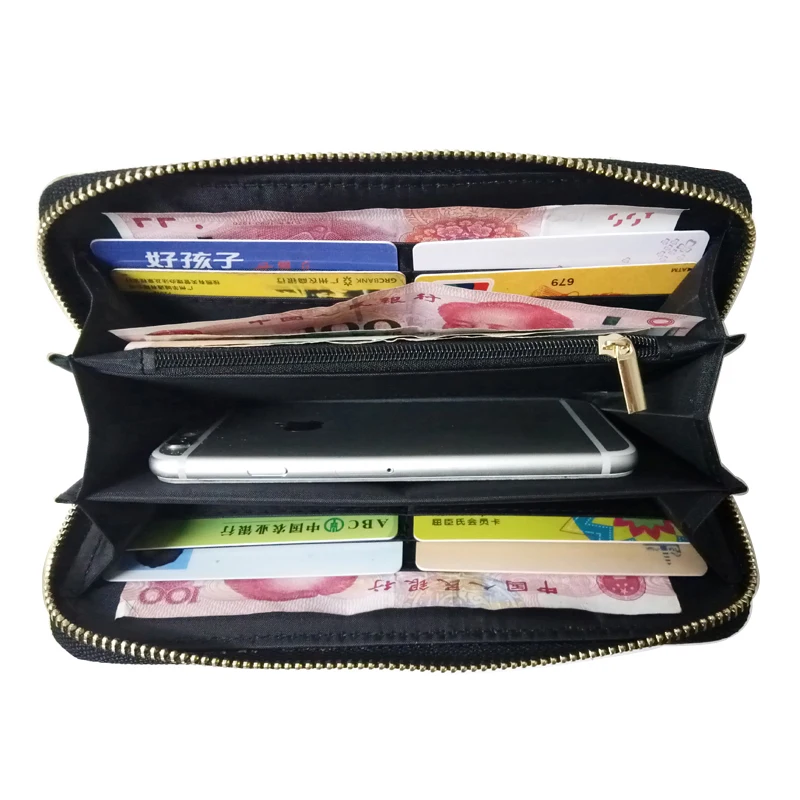 New Women's Long Wallet Fashion Personality Leopard Patched Zipper Purse Multi-card Clutch Wristband Wallet Handy Bag