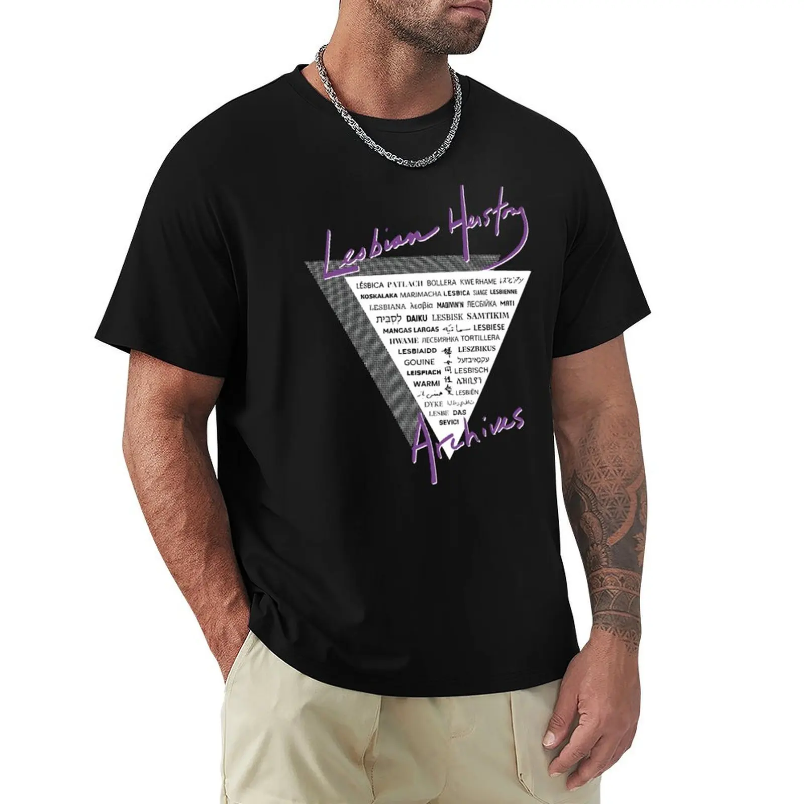 LHA triangle: the word lesbian in 40 languages! T-Shirt Soft Basic Cotton Short Sleeve Tee