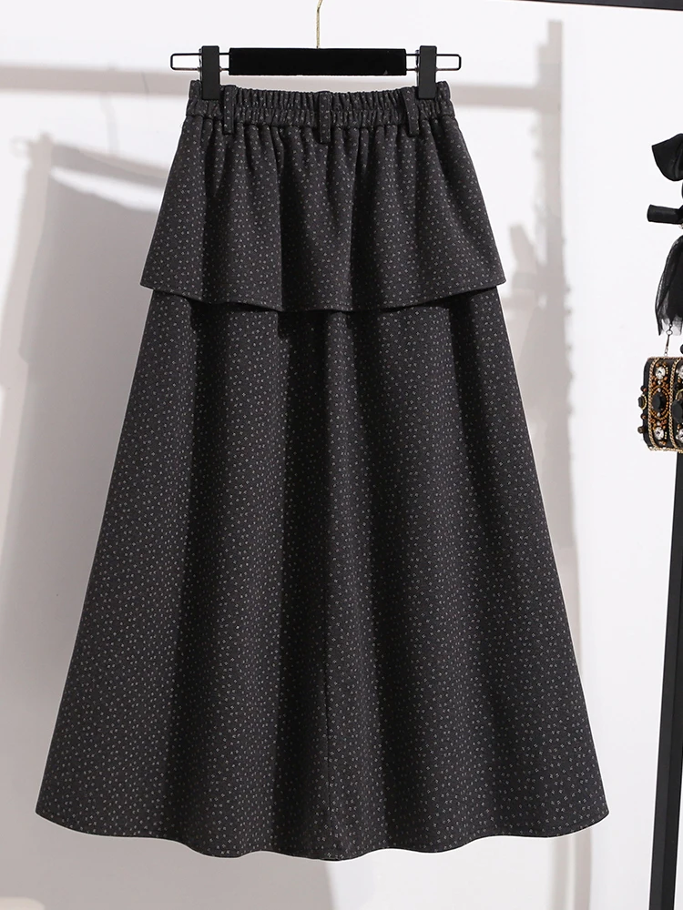 High-End Women's Autumn Winter plus Size Elastic Waist Tweed Midi Skirt A-Line Fashionable Half-length Skirts