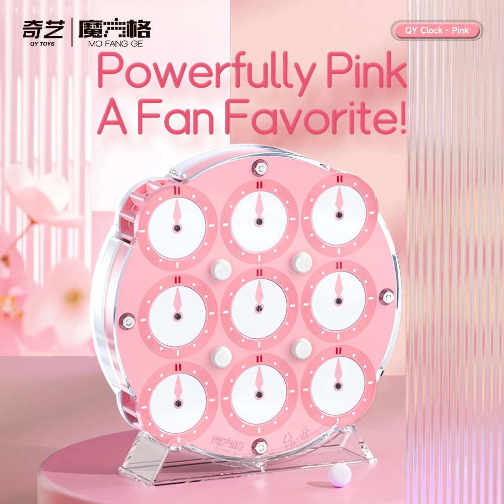 QiYi Clock Pink Cherry Blossom Magnetic 2025 Magic Speed Cube Educational Toy Gift