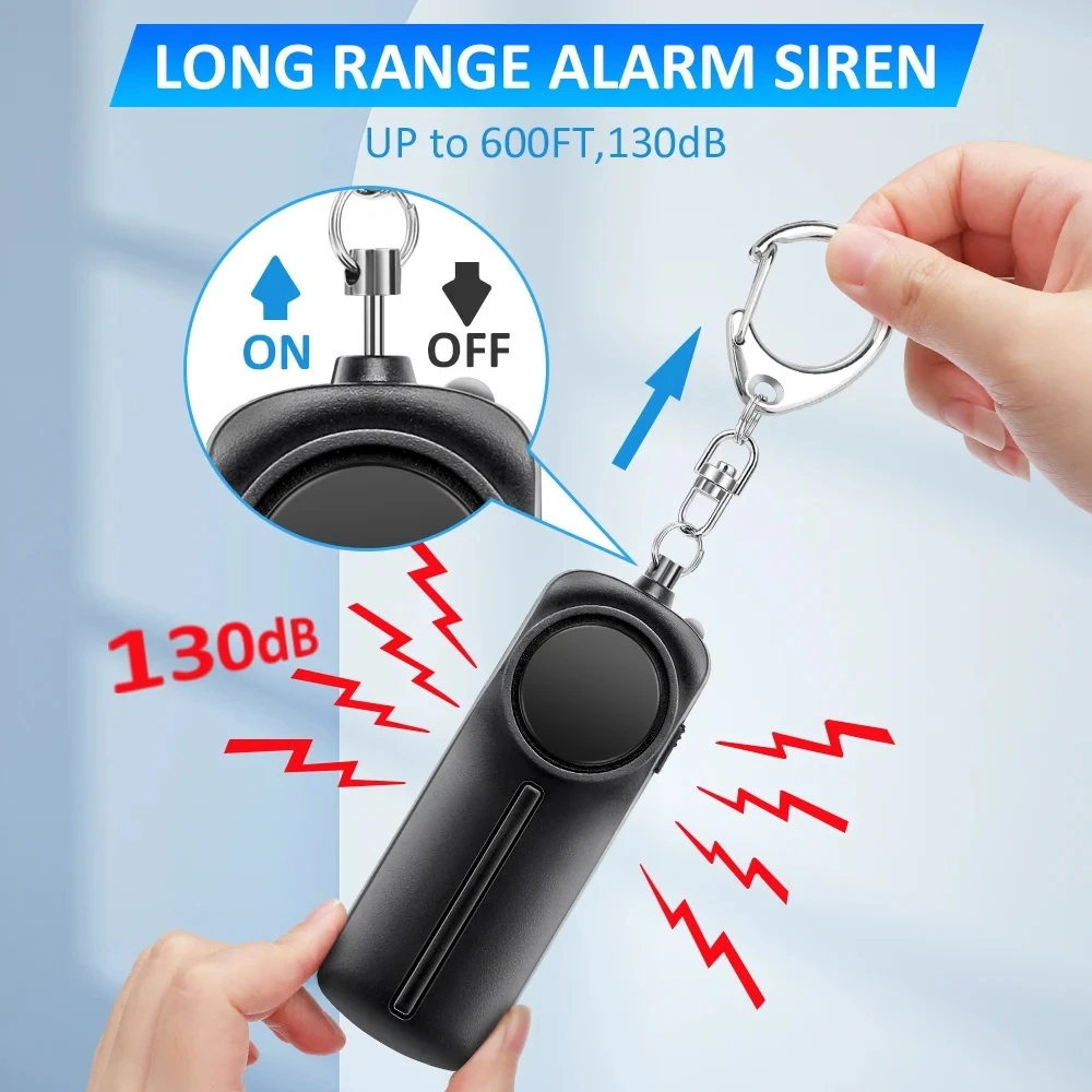 130dB Allarme personale Suono sicuro Emergenza Autodifesa Allarme di sicurezza Portachiavi Torcia a LED per donne Bambini Allarme di autodifesa