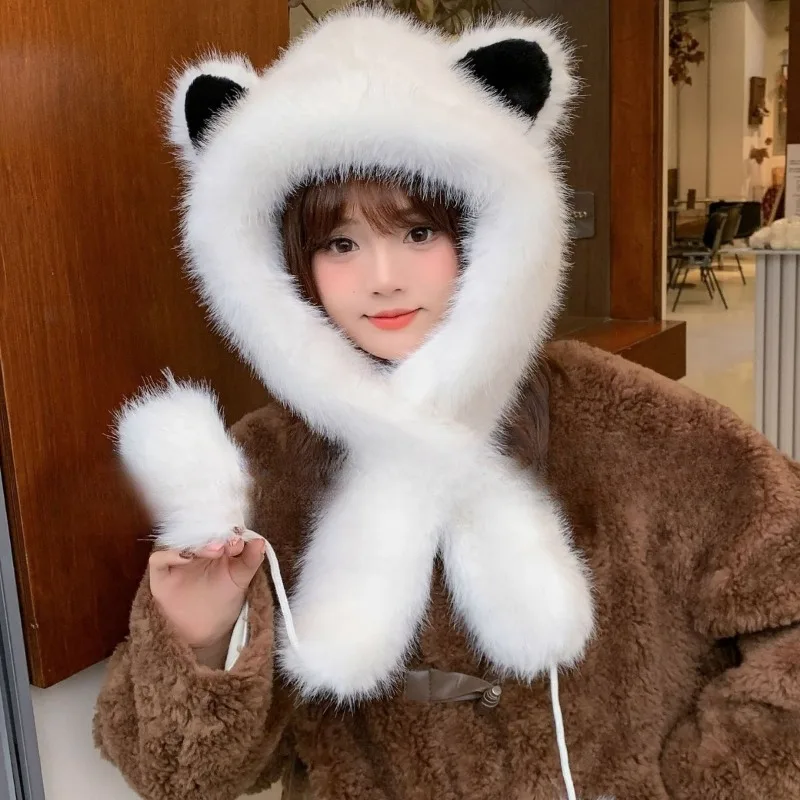 Winter bear plush hat female Korean version thickened warm imitation fur hat cute versatile cold ear hat