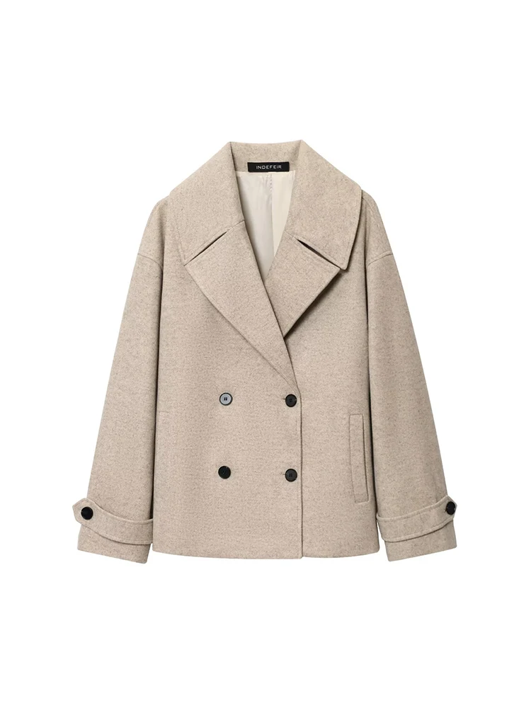 

Новое женское универсальное смешанное двубортное короткое пальто в европейском и американском стиле на осень и зиму для поездок на работу