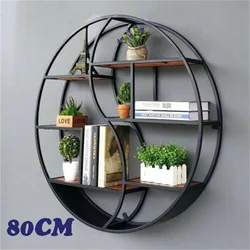 Round Wood Wall Mount Rack Flower Plant Book Storage Shelf Potted Holder Stand Creative Modern Home Room Background Wall Decor