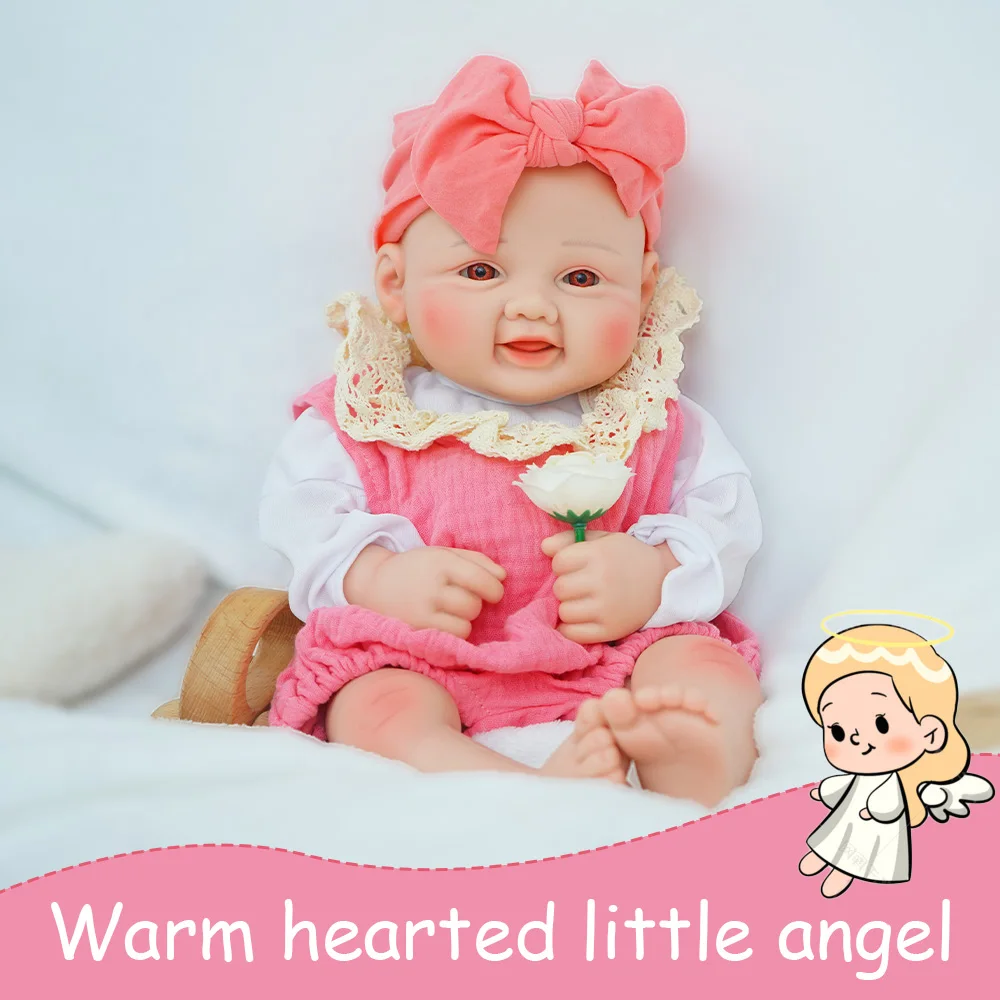 17,3-inch 2,4 kg zachte siliconen herboren pop van medische kwaliteit met dynamische drievoudige koppeling van open ogen, glimlach en open mond