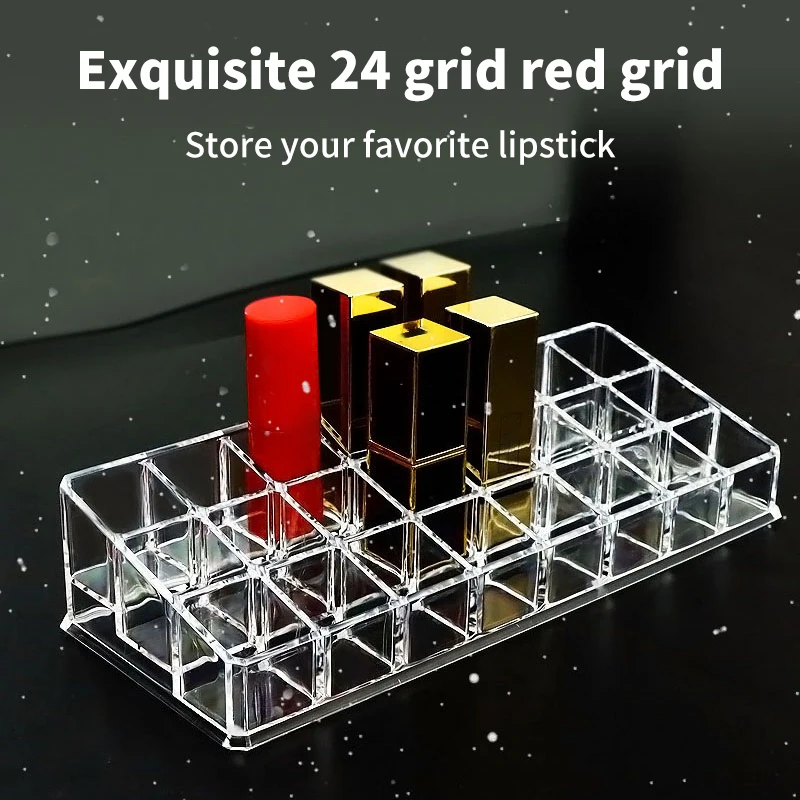 24 Lattices Acrylic Lipstick Organizer Lip Gloss Container Nail Polish Storage Box Makeup Display Rack