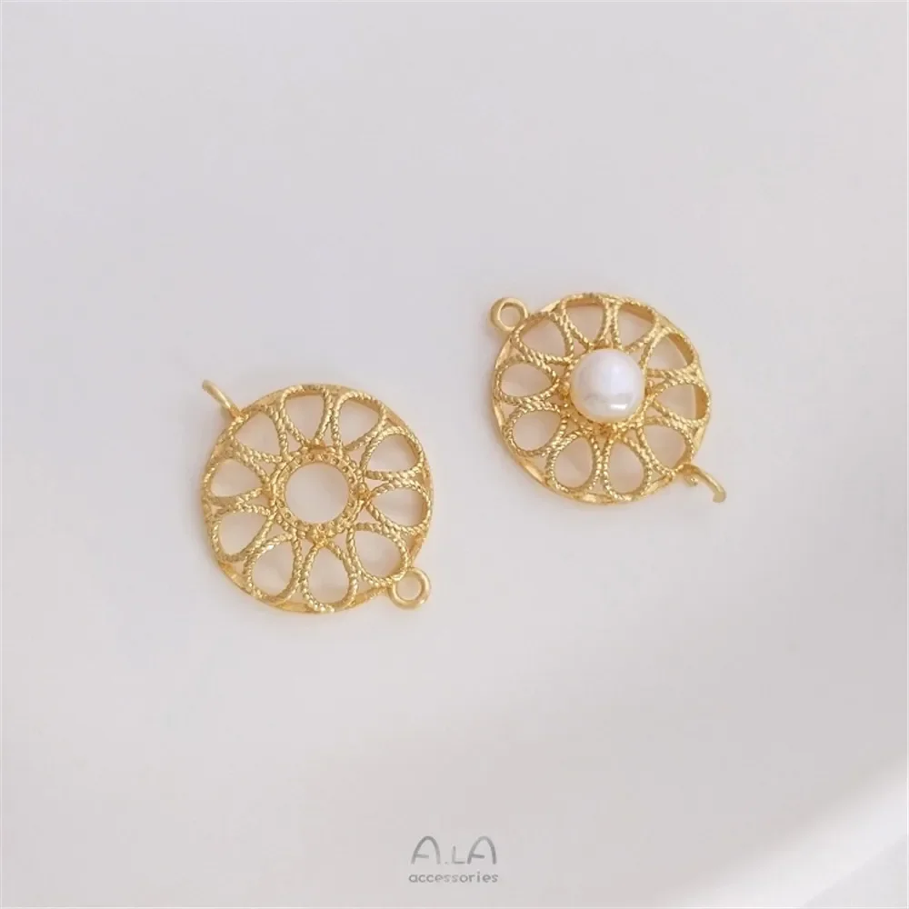 Accesorios para pendientes y pulsera DIY, círculo de encaje chapado en oro de 14 quilates, ocho estrellas, doble colgante