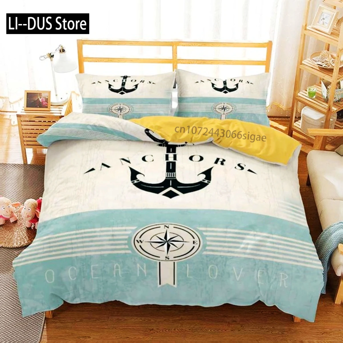 

Anchor Bedding Set Fashion Duvet Cover Nautical Anchor Boat Pirate Quilt Cover For Women Men Kids Teens Boys Bedroom Decoration