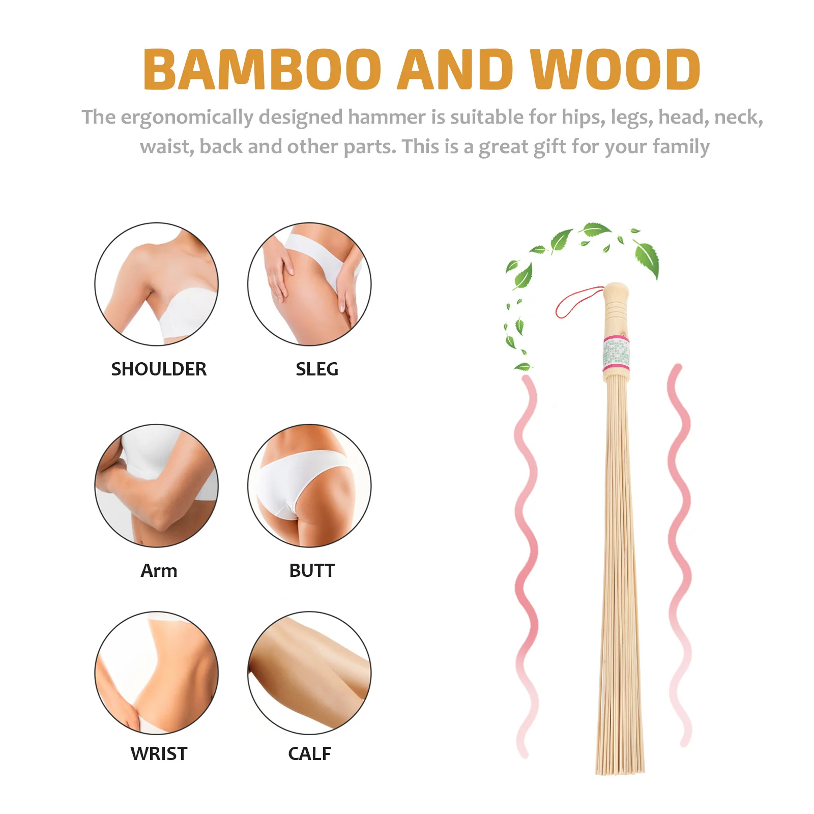 

2 шт. массажный ролик для спины, молоток для здоровья, бамбуковая метла для ног, портативный желтый ручной инструмент, инструменты для стука, массажер