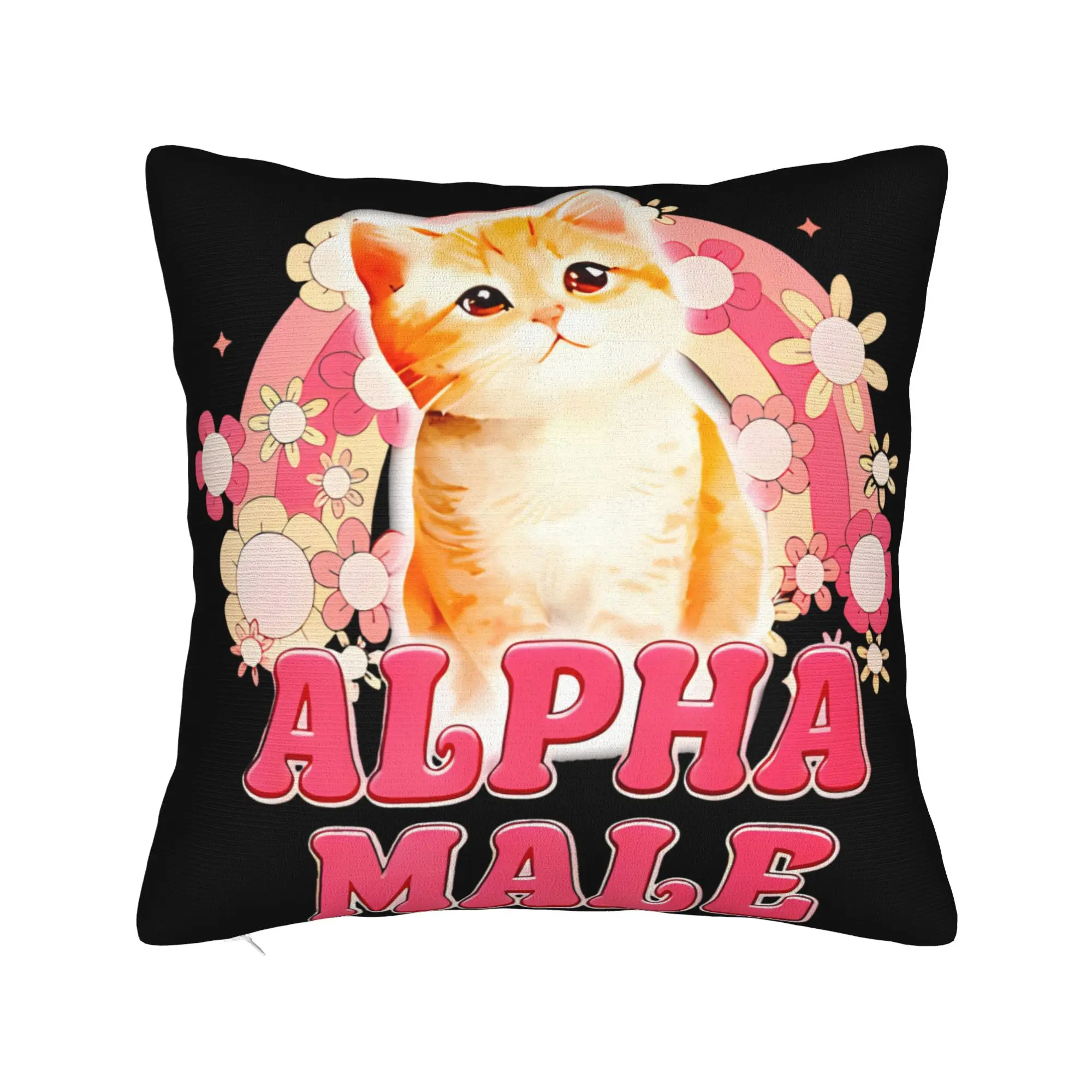 Decorative Pillow Covers Alpha Male Cat Kitten Funny  Accessories Home  Throw Pillow Case Cover Zipper Multi Size