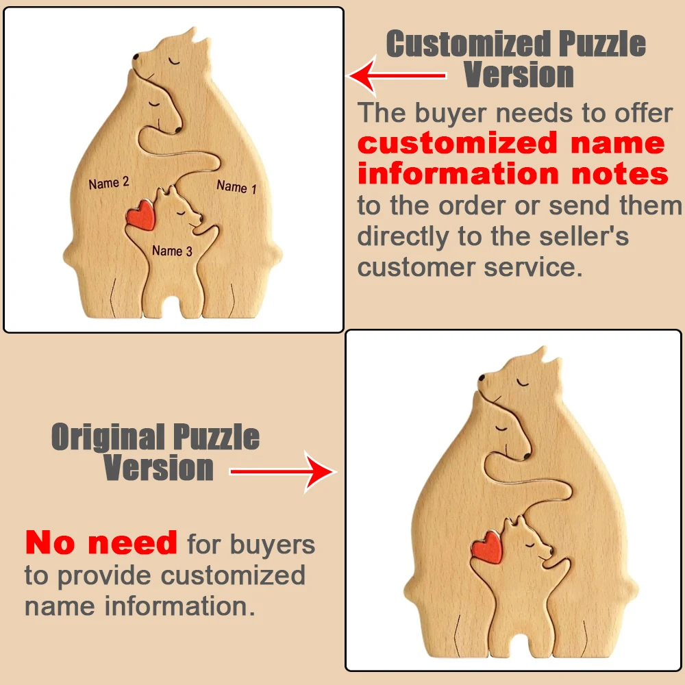 Custom Wooden Family Puzzle Bears Lion Elephant 2-6 Family Name Decor Unique Wooden Birthday Gift Mother Father\'s Day Puzzles