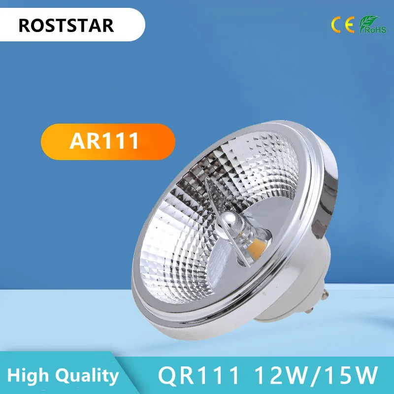 Lámpara LED COB regulable AR111, taza reflectora, 12W, 15W, G53, GU10, QR111, ES111, foco LED, AC85-265V, DC12V