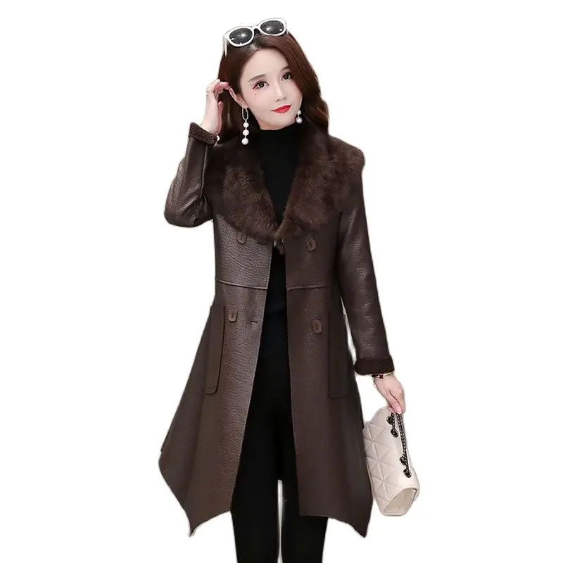 

Women's Fashion Long Coat Autumn/Winter 2023 New Korean Temperament Fur Collar Slim Wool Lambswool One Thick Coat Female Tide