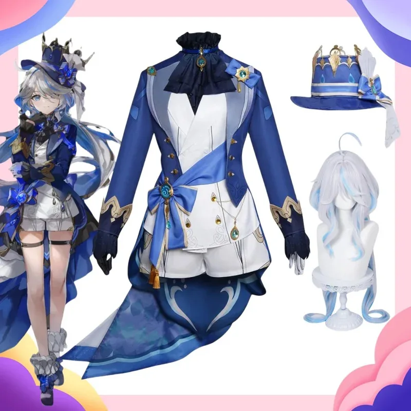 دي فونتين تأثيري Focalors طقم ملابس شعر مستعار بدلة جميلة فورينا قبعة المرأة الزي هالوين كوميك كونكس ؛ 8'm6 ،