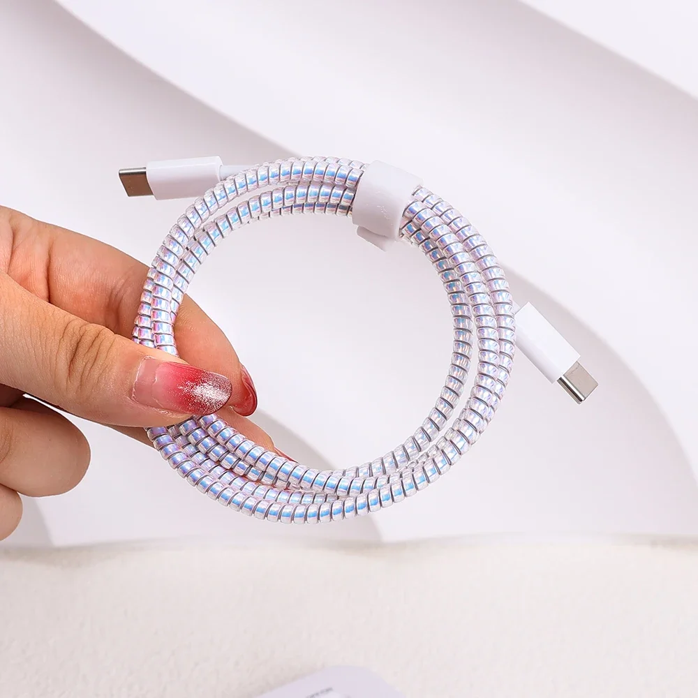 Laser Spiral Data Cable Protector Sleeve USB Charging Line Cord Cute Cover Wrap Anti-biting Cable Winder For iPhone Mi Universal