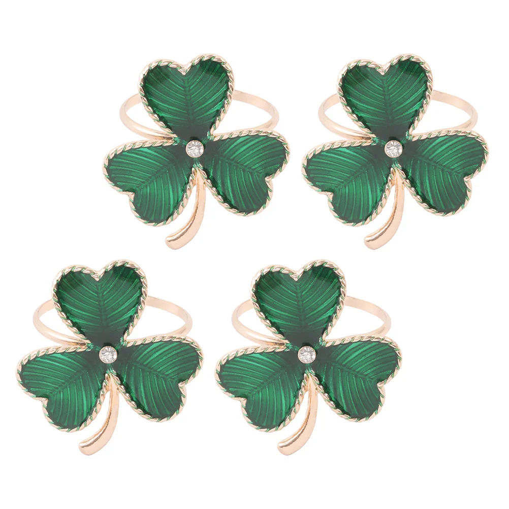 

4 Pcs Shamrock Napkin Rings Serviette Elegant Holders St Patrick's Day Holiday Party Decorations Decorative