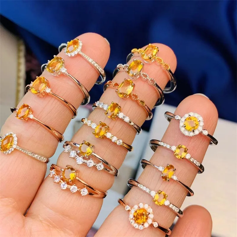 Natural Citrine Ring 925 Silver Small Fresh Jewelry Accessories for Women Adjustable Size Ring
