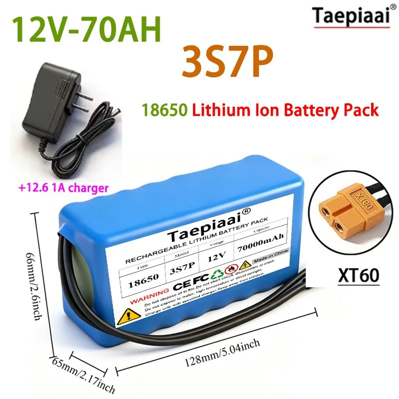 

DIY 3S7P Rechargeable Battery 12V 70Ah 18650 Lithium Battery Pack Super Large Capacity with Charger For 12V Devices Power Supply