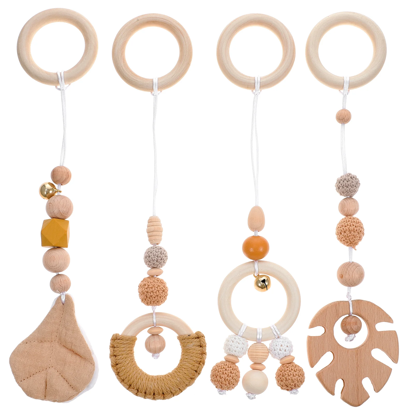 

4 Pcs Toys for Toddlers Leaf Children's Baby Hanging Rattle Stroller Decor Decorate Pendant Crib Infant Bed Wood Newborn