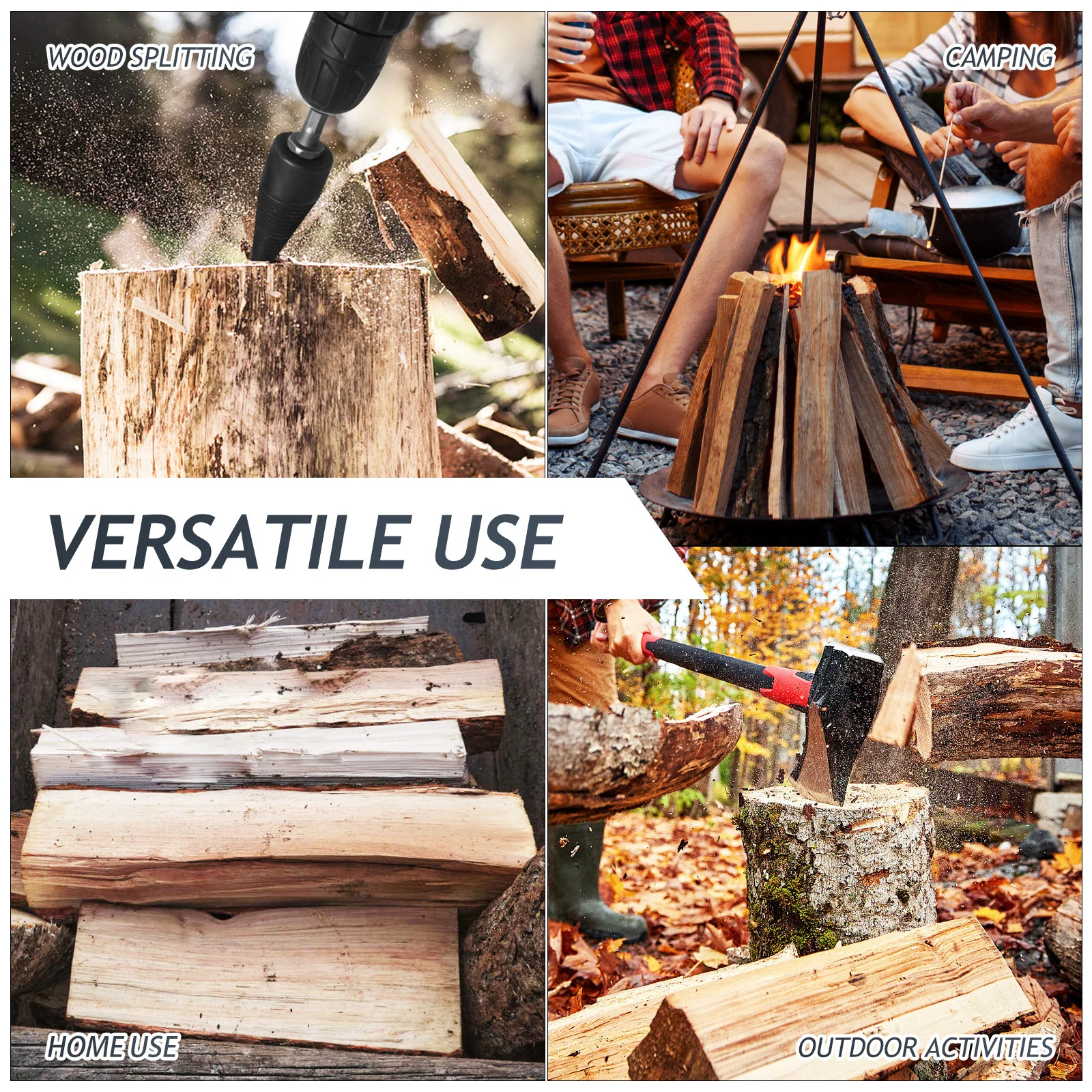 

4 pcs For Log Firewood Drill Bit Splitting Firewood Steel With 3 Connectors Wood Splitter Drill Bit Heavy Duty Tool Parts