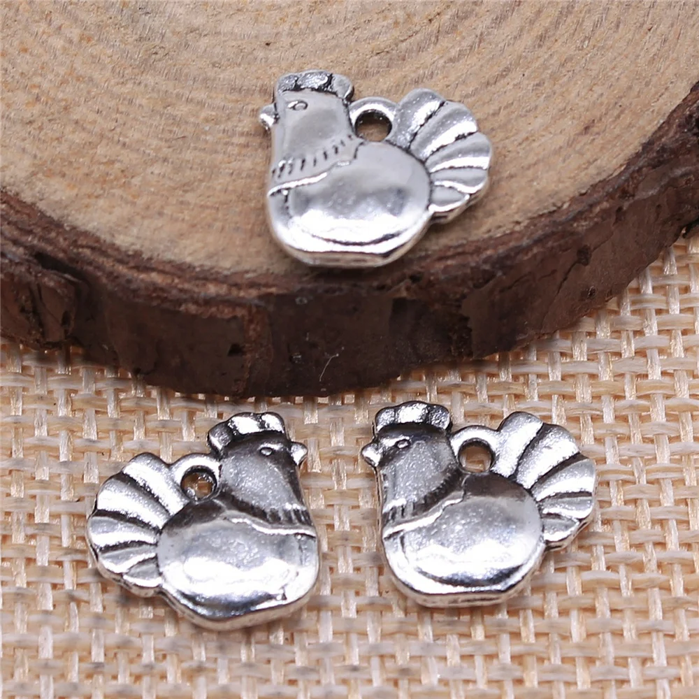 WYSIWYG 5pcs 13x13mm Chicken Hen Charm Pendants For Jewelry Making Antique Silver Color Hen Pendants Charm