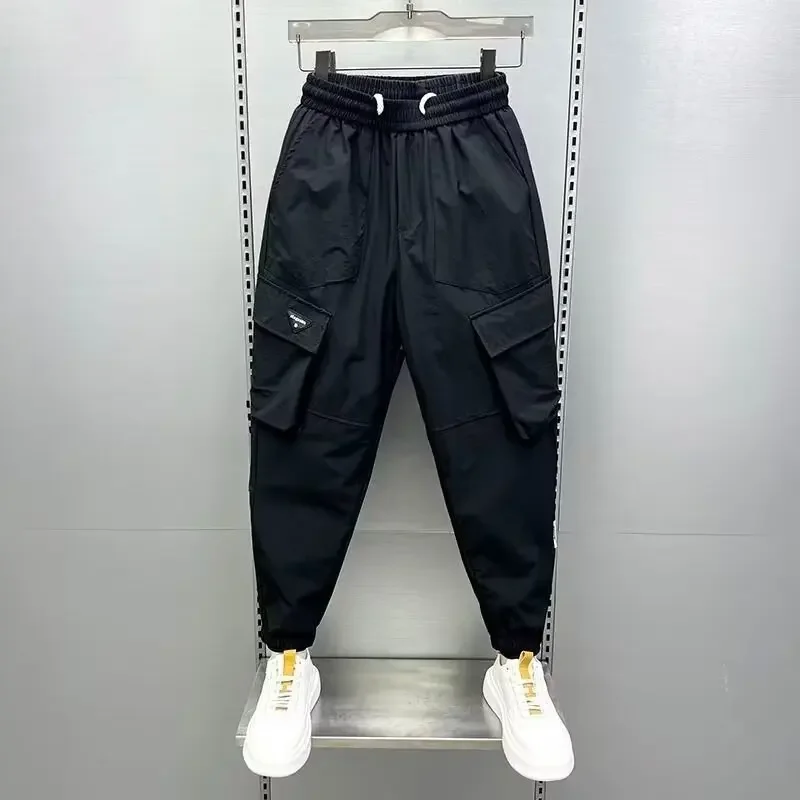 Autumn Men's Pocket Cargo Pants Joggers Korean High Street Sports Trousers Cotton 9-Minute Sweatpants Fashionable Men's Clothing