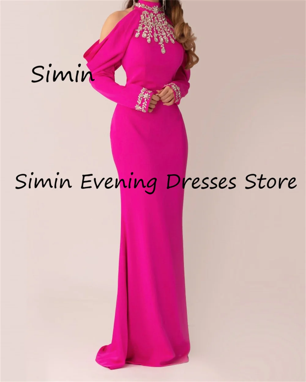 Simin Crepe Mermaid O-neck Appliques Formal Luxury Prom Gown Floor-length Evening Elegant Pretty Party dresses for women 2023