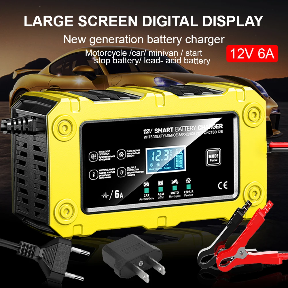 90W RV Supplies Intelligent Battery Chargers 12V 6A Storage Cell Maintance Automobile Battery Tester Car Battery Charger Digital
