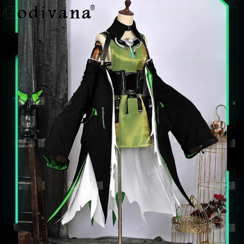 Mon3tr Cosplay Costume for Women Cosplays M3 Anime Game Halloween Party Pant Suit Female Headwear Black Green Full Set