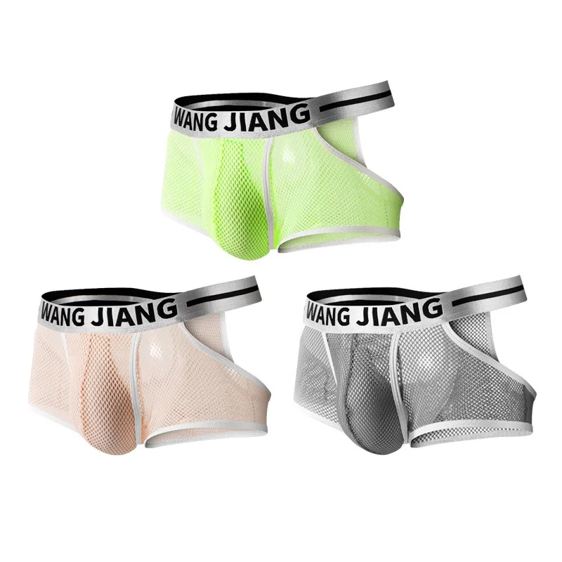 

Fishnet Men's Sexy Shorts Underwear Hollow Out U Convex Pouch Boxers Mesh Breathable Youth Soft Panties Briefs High Elasticity
