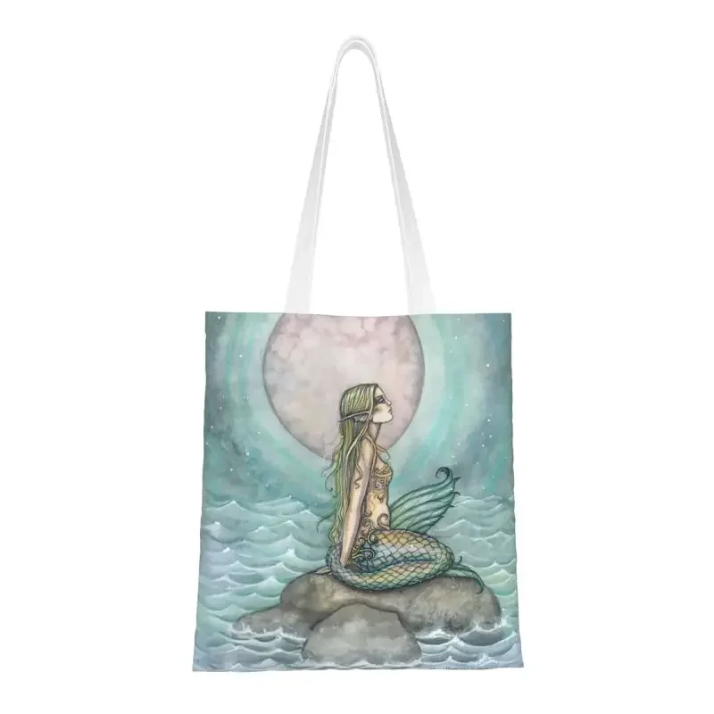 Custom The Pastel Sea Artwork By Molly Harrison Canvas Shopping Bag Women Durable Groceries Shopper Tote Bags