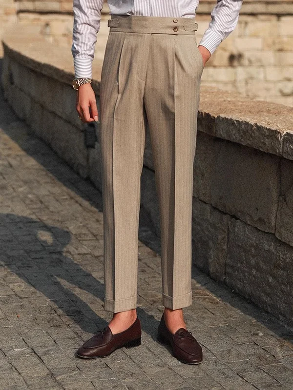 

Мужские брюки цвета хаки с высокой талией, летние, повседневные, прямого кроя, струящиеся, с парижским полосатым узором, молодежные, модные, длинные