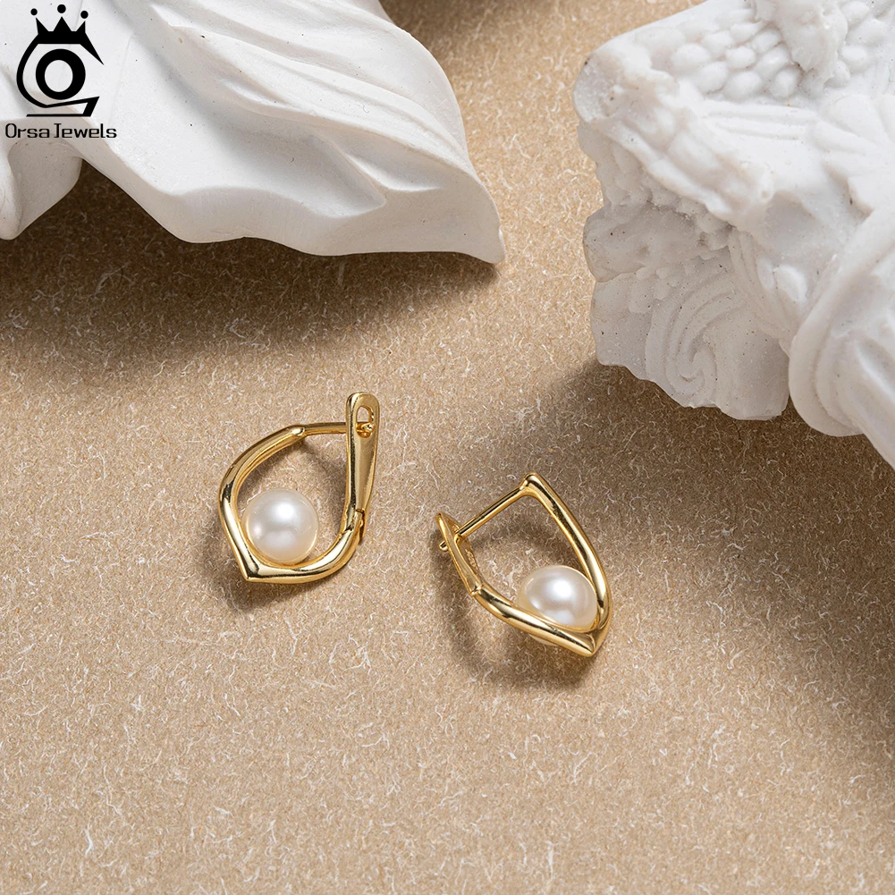 ORSA JEWELS Vintage 925 Sterling Silver Natural Pearl Earrings for Women Handpicked Round Pearl Ear Buckle Party Jewelry GPE68