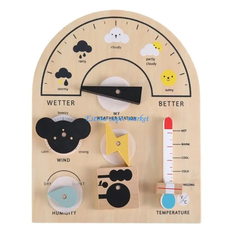 090B Set giocattoli per stazione meteorologica per bambini, giocattolo in legno per l'apprendimento della conoscenza del
