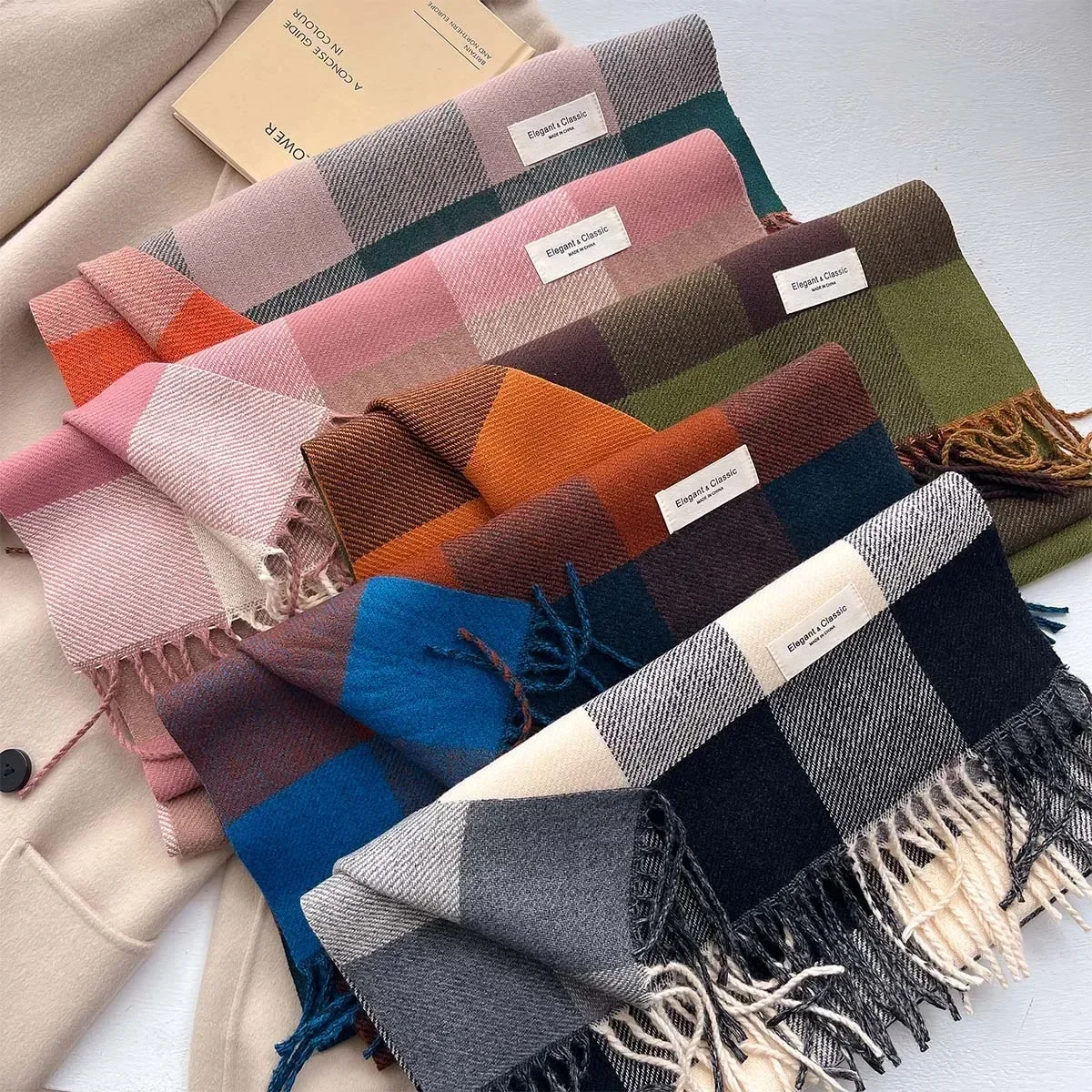 New Fashion Winter Plaid Cashmere Like Scarf Women Men Keep Warm Neckerchief Pashmina Shawl Wraps Thick Blanket Bufanda