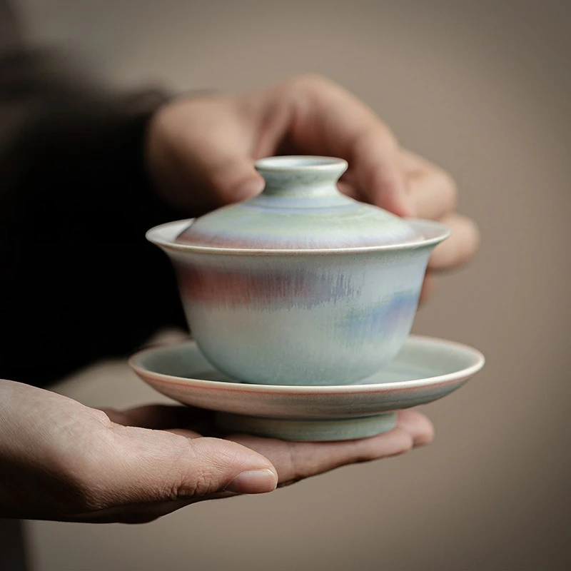 

150ML Kiln Change Gaiwan Boutique Red Blue Glaze Sancai Tea Tureen Tea Maker Cover Bowl Chinese Tea Set Collection Craft