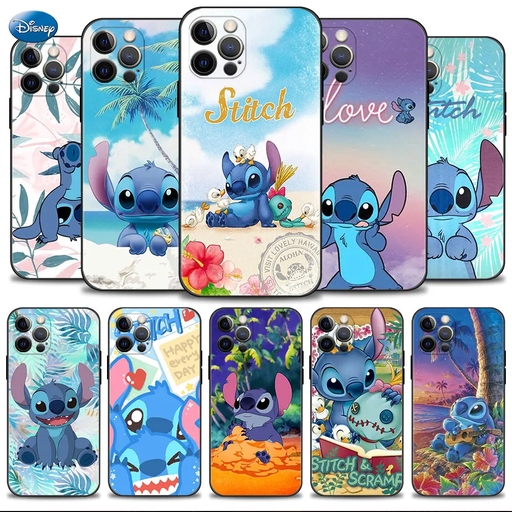 For iPhone 14 XS 8 14 XR Plus 11 X 13 12 Pro Max SEMini Smartphone Cover Disney Stitch Green Plant Leaves Phone Case