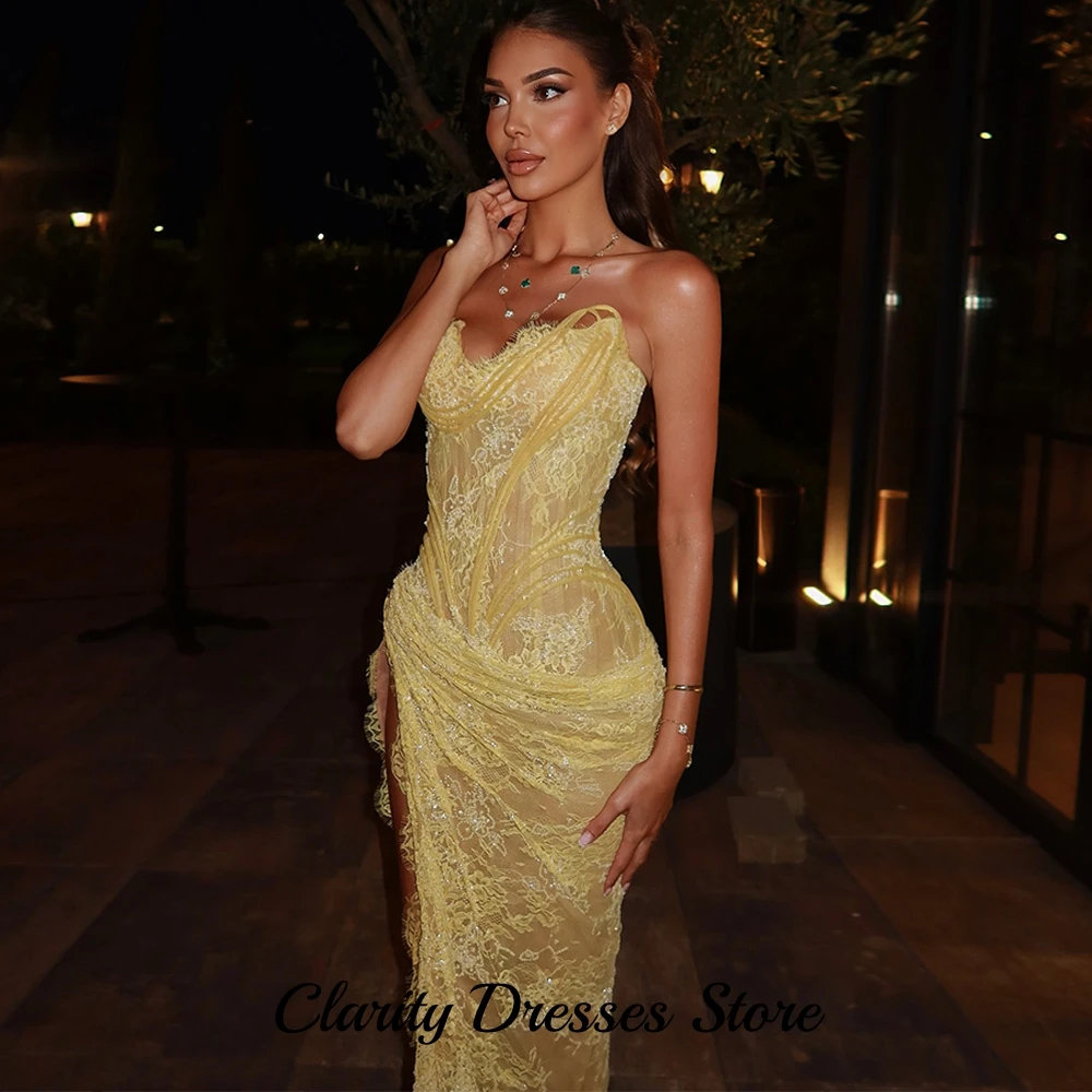 Sexy Customized Side Slit Sweetheart Evening Dress Elegant Lace Up Back Celebrity Gowns Charming Appliques Lace Prom Dresses image 3