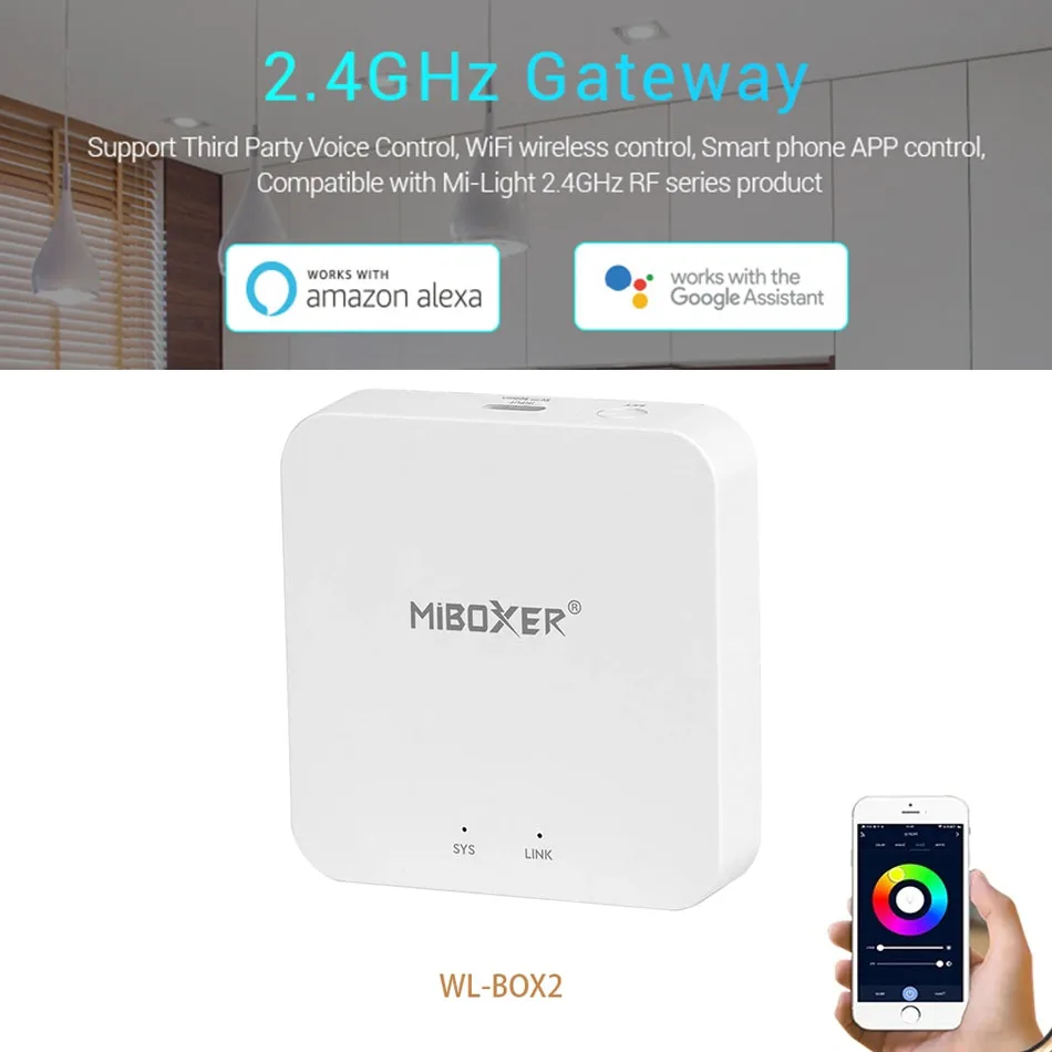 Miboxer WL-Box2 Wireless Wifi 2.4G Smart Gateway Controller Compatible APP Alexa Voice Control For CW WW RGBCCT LED Bulb