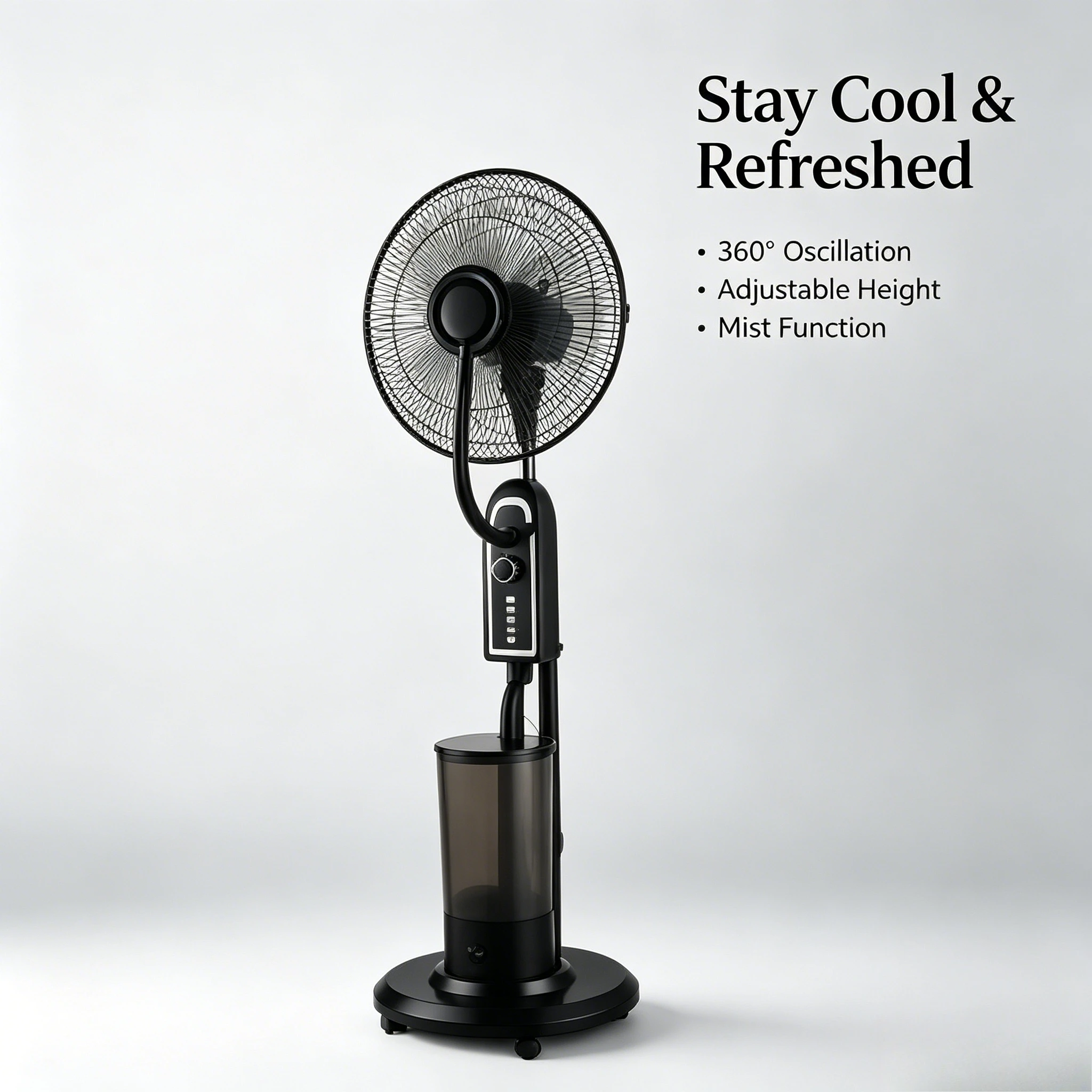 Household Misting Spray Floor Fan, Remote Control Oscillating Mist Cooling Fan, Silent 3‑Speed Adjustable Standing Fan
