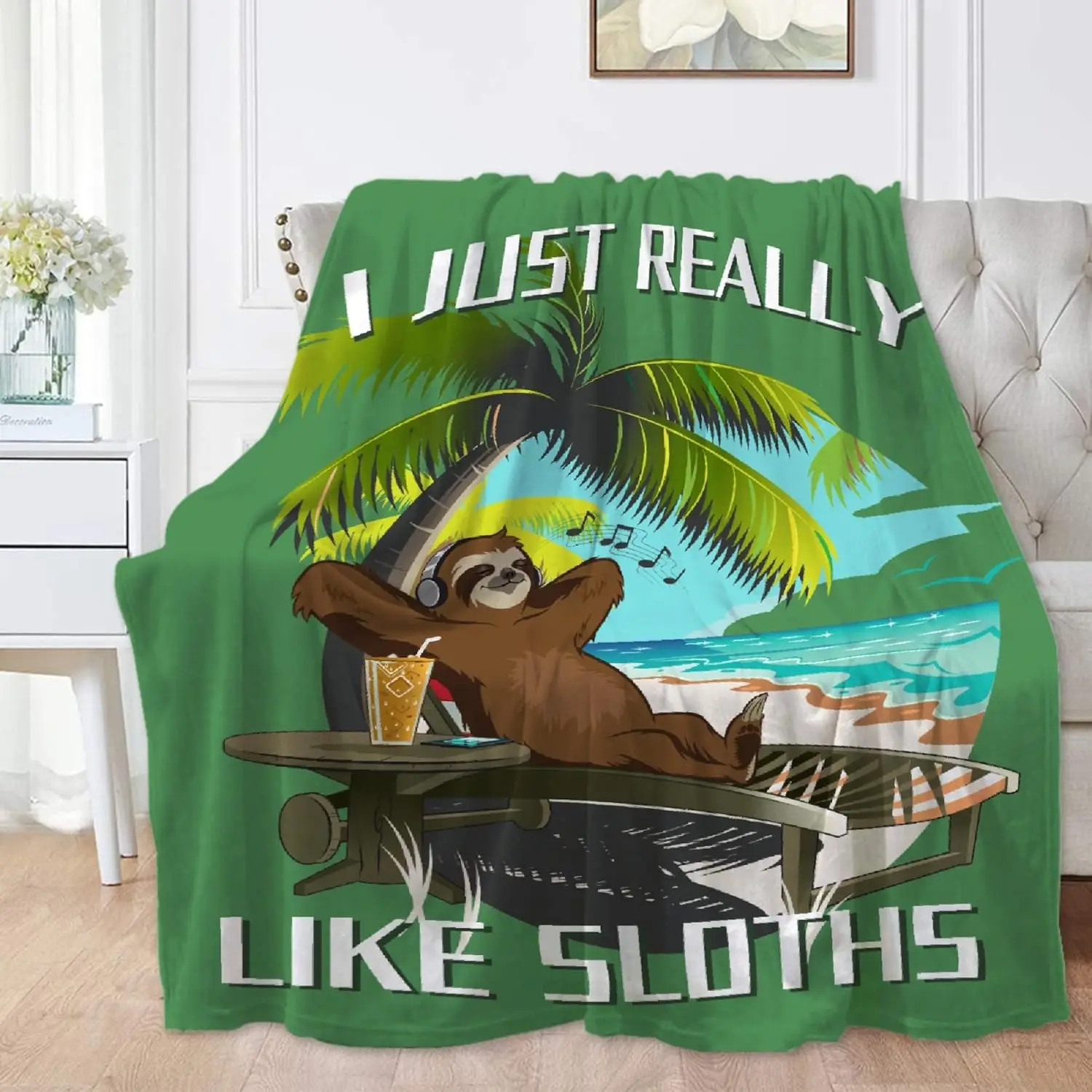 Like Sloths and Beach Sofa Bed Camping Blanket Four Seasons Cute Animal Flannel - Gift for Children and Friends Women