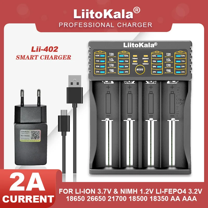 Liitokala 리튬 니켈 수소 배터리 스마트 충전기, Lii-202 Lii-402, 1.2V, 3.7V, 3.2V, 3.85V, 18650 18350, 26650 18490, AA, AAA, 14500 21700