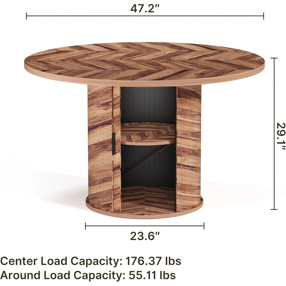 47 طاولة طعام مستديرة مع مساحة تخزين من طبقتين وباب منزلق خشبي، بني للمطبخ أو غرفة المعيشة #2