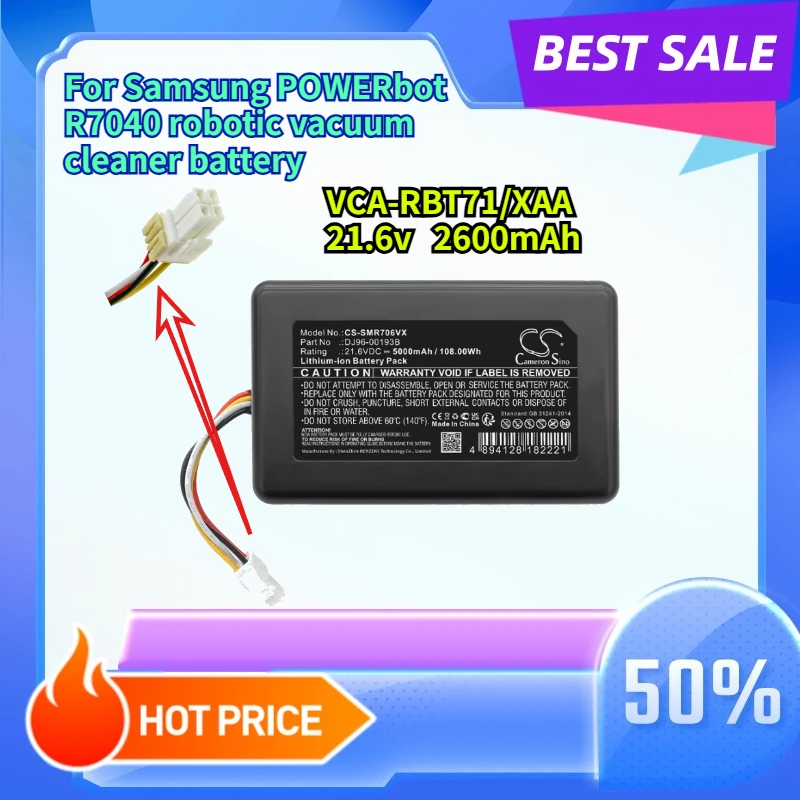 

21.6V 2600mAh For Sam sung POWERbot R7040 robotic vacuum cleaner battery Samsung VCA-RBT71/XAA