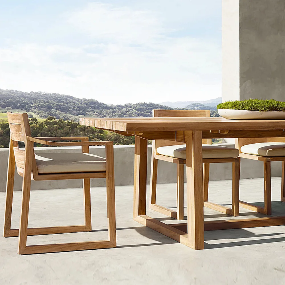 

Столы и стулья из тикового дерева для отдыха на открытом воздухе, защита от дождя и солнца во дворе, вилла, сад, комбинация уличной террасы из ротанга