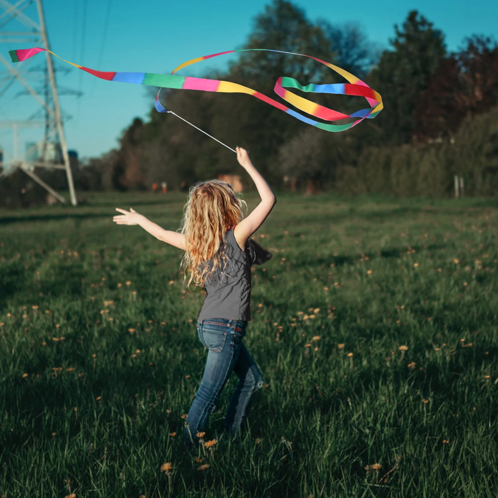 

5Pcs Artistic Rhythmic Gymnastics Ribbon Streamers Rainbow Dancing Twirling Sticks Ballet Dance Party Favors Rhythmic Ribbons